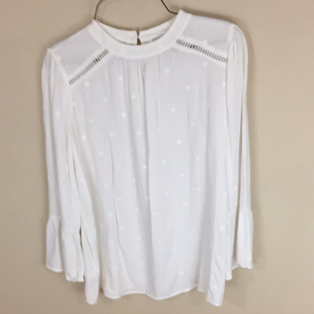 Loft White High Neck Top with White Eyelet Embroidered Detailing SP